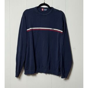 Chaps Mens Navy Blue Striped Crewneck Sweater Long Sleeve Ribbed Knit Size XL
